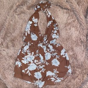 Audrey 3+1 Romper - Size Large - Brown with Floral Pattern